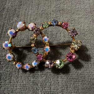 Vintage Rhinestone Circle Brooch Signed Austria